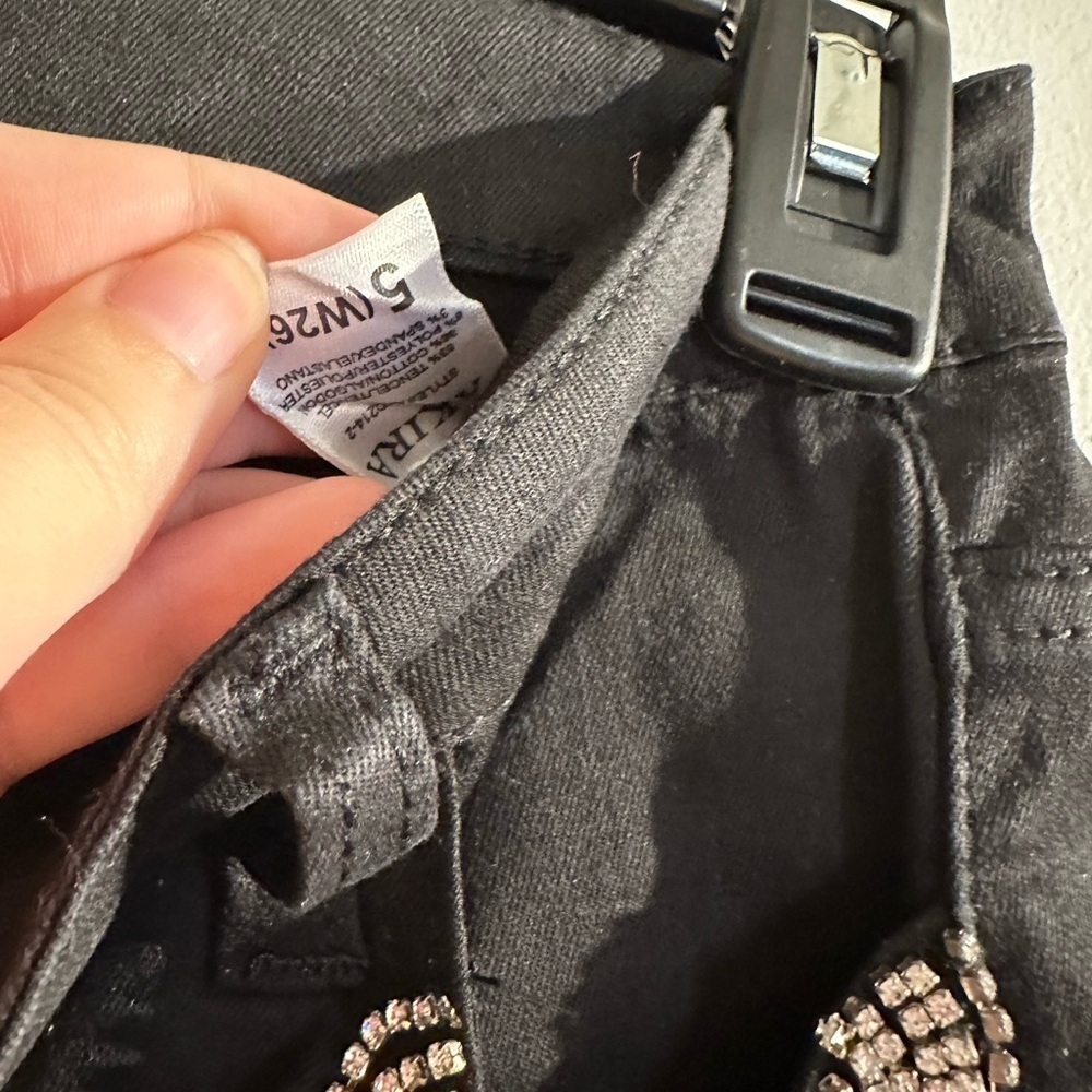 AKIRA Black Jeans with Silver Rhienstone Fringe Detail - Picture 4 of 4